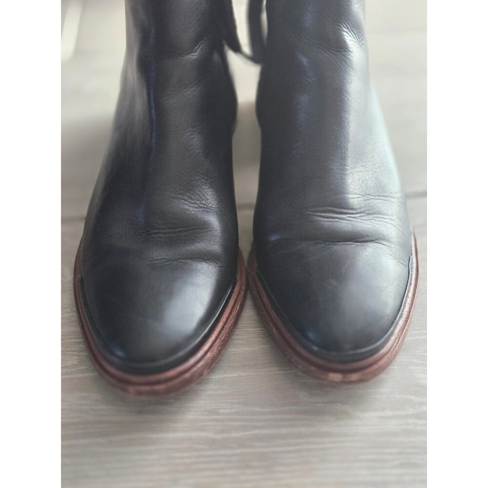 Franco Sarto Nemi Black Leather Ankle Booties Wood Block Heel Size 8.5 - Picture 4 of 9